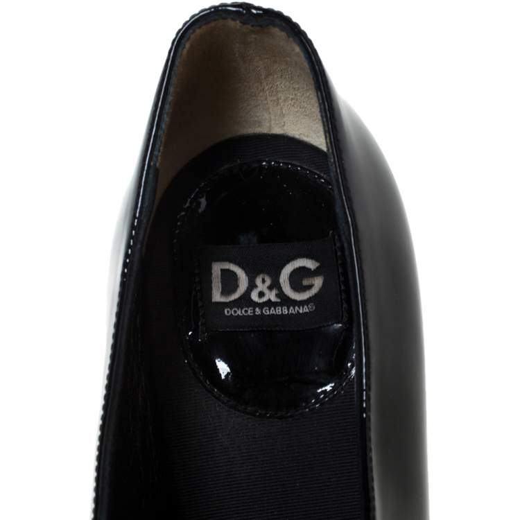 Pre Owned Dolce & Gabbana Black Patent And Grosgrain Bow Peep Toe Pumps Size 38