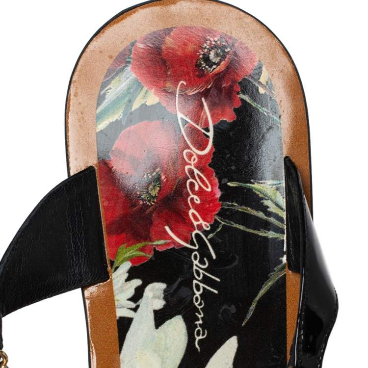 Pre Owned Dolce & Gabbana Multicolor Crystal Embellished Patent Leather Thong Slides Size 38
