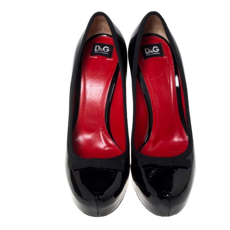 Pre Owned Dolce & Gabbana Black Patent Leather Bow Platform Pumps Size 38