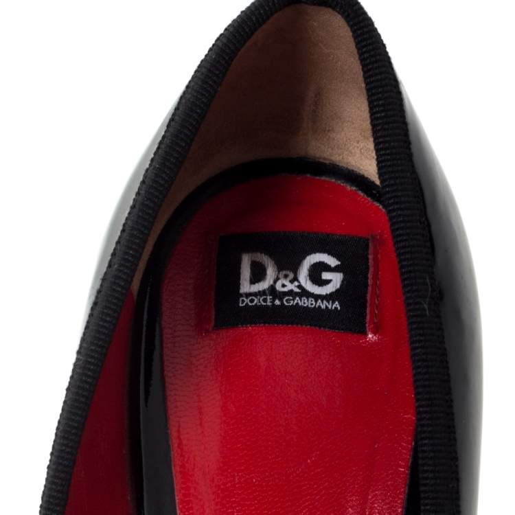 Pre Owned Dolce & Gabbana Black Patent Leather Bow Platform Pumps Size 38