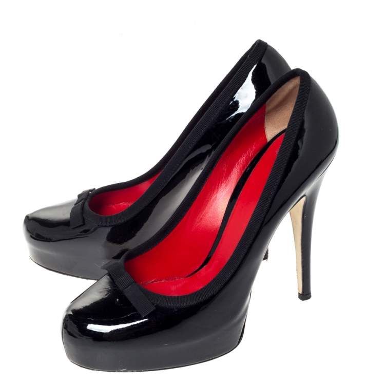 Pre Owned Dolce & Gabbana Black Patent Leather Bow Platform Pumps Size 38