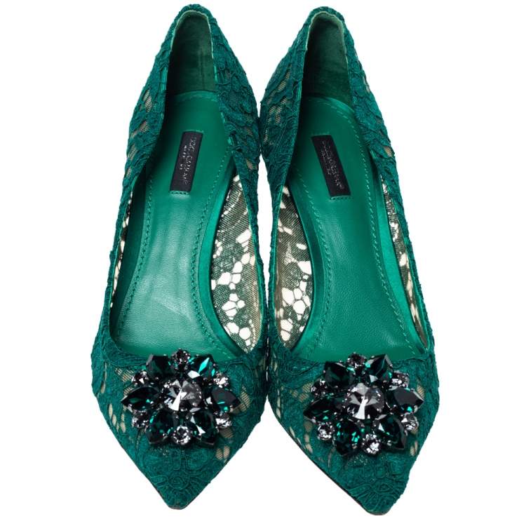 Pre Owned Dolce & Gabbana Green Lace Bellucci Crystal Embellished Pumps Size 41