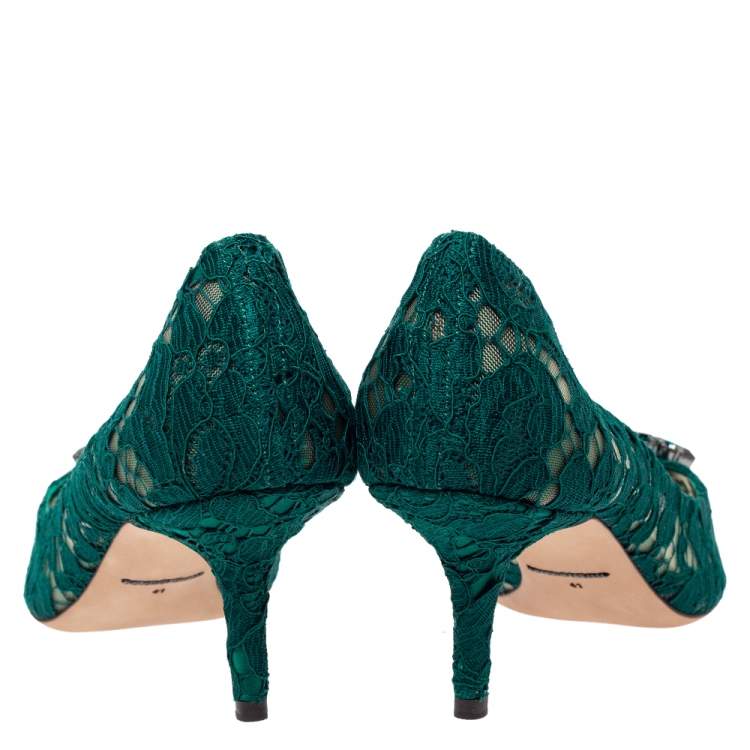 Pre Owned Dolce & Gabbana Green Lace Bellucci Crystal Embellished Pumps Size 41