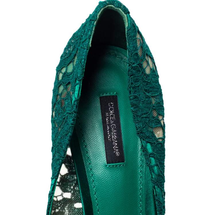 Pre Owned Dolce & Gabbana Green Lace Bellucci Crystal Embellished Pumps Size 41
