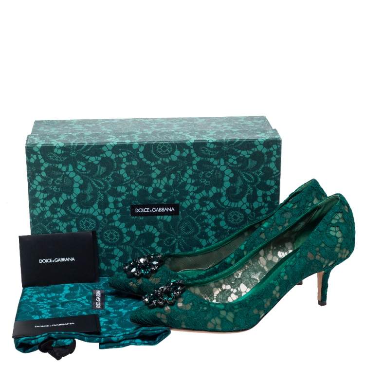 Pre Owned Dolce & Gabbana Green Lace Bellucci Crystal Embellished Pumps Size 41