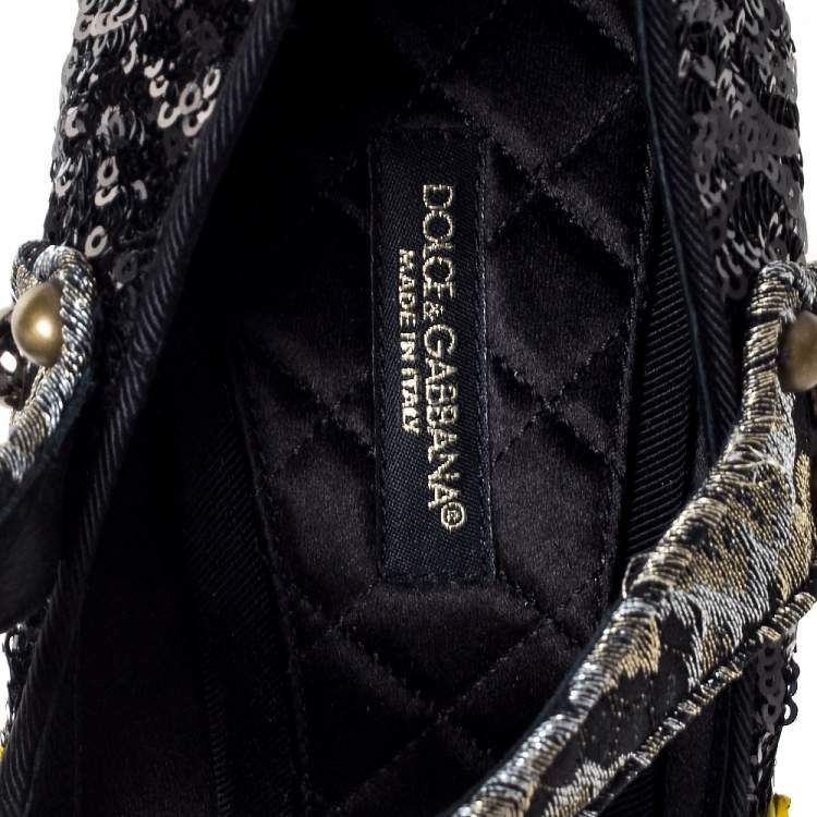 Pre Owned Dolce & Gabbana Black Sequins And Leather Embellished Mary Jane Pumps Size 40