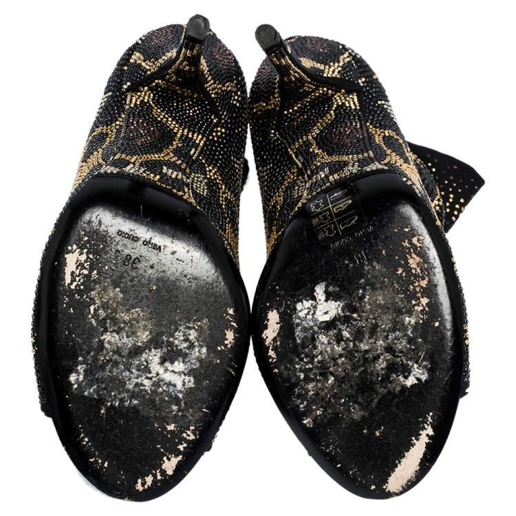 Pre Owned Dolce & Gabbana Black Stretch Fabric Metal Rhinestone Embellished Ankle Booties Size 38