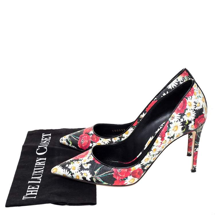 Pre Owned Dolce & Gabbana Multicolor Floral Saffiano Printed Leather Pointed Toe Pumps Size 41