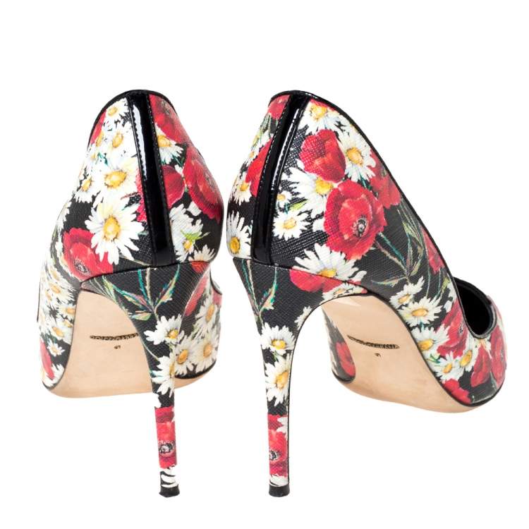 Pre Owned Dolce & Gabbana Multicolor Floral Saffiano Printed Leather Pointed Toe Pumps Size 41
