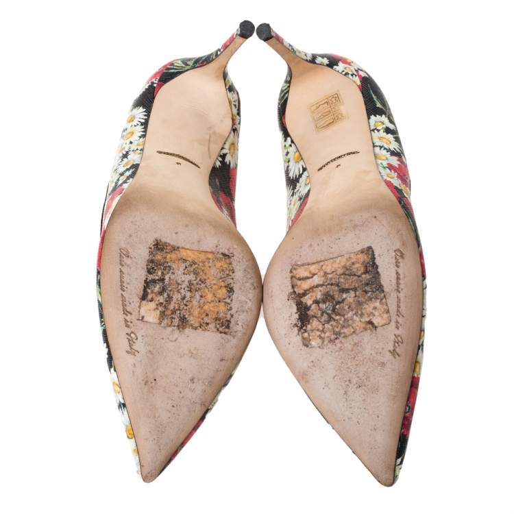 Pre Owned Dolce & Gabbana Multicolor Floral Saffiano Printed Leather Pointed Toe Pumps Size 41