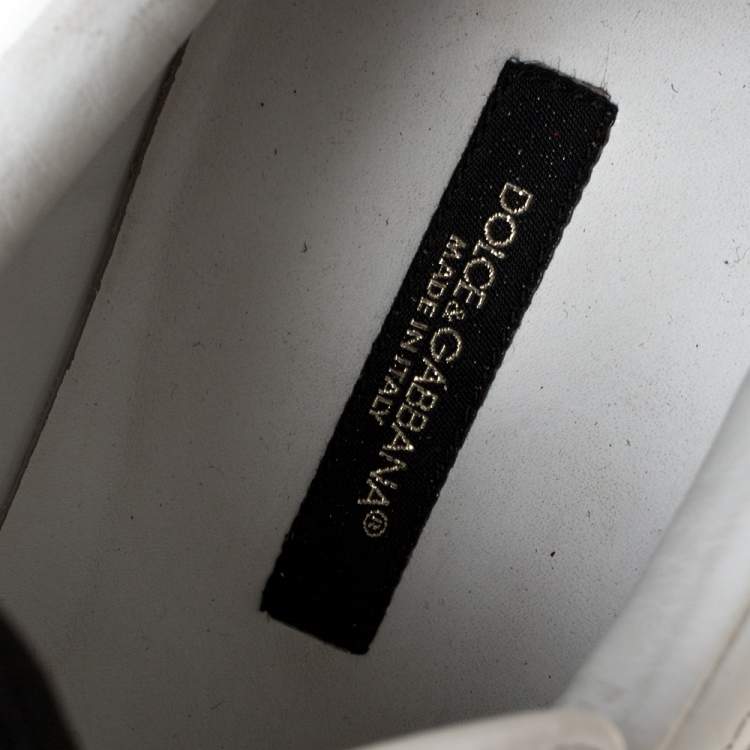 Pre Owned  Dolce and Gabbana White Leather Portofino Heart Embellished Low Top Sneakers Size 38