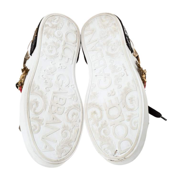 Pre Owned  Dolce and Gabbana White Leather Portofino Heart Embellished Low Top Sneakers Size 38