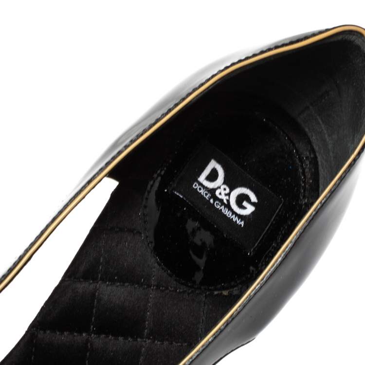 Pre Owned Dolce and Gabbana Black Patent Leather Flower Cut Out Pumps Size 37