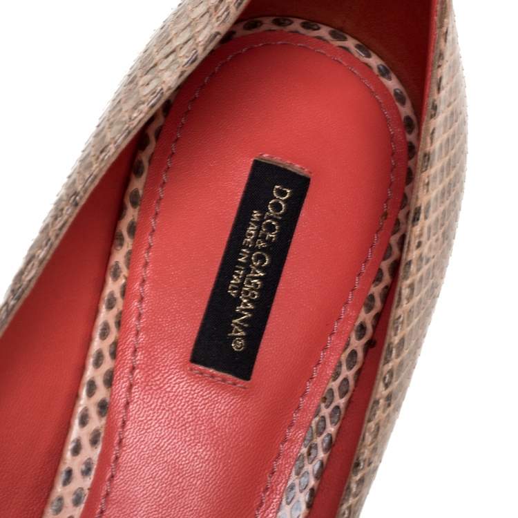 Pre Owned Dolce & Gabbana Beige Snakeskin Bellucci Kitten Heel Pointed Pumps Size 39