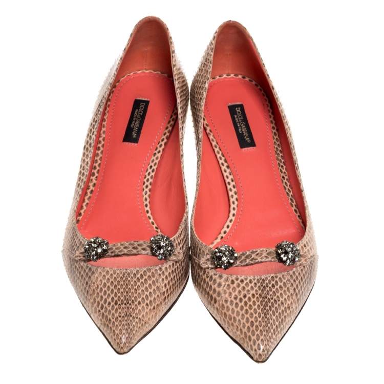 Pre Owned Dolce & Gabbana Beige Snakeskin Bellucci Kitten Heel Pointed Pumps Size 39