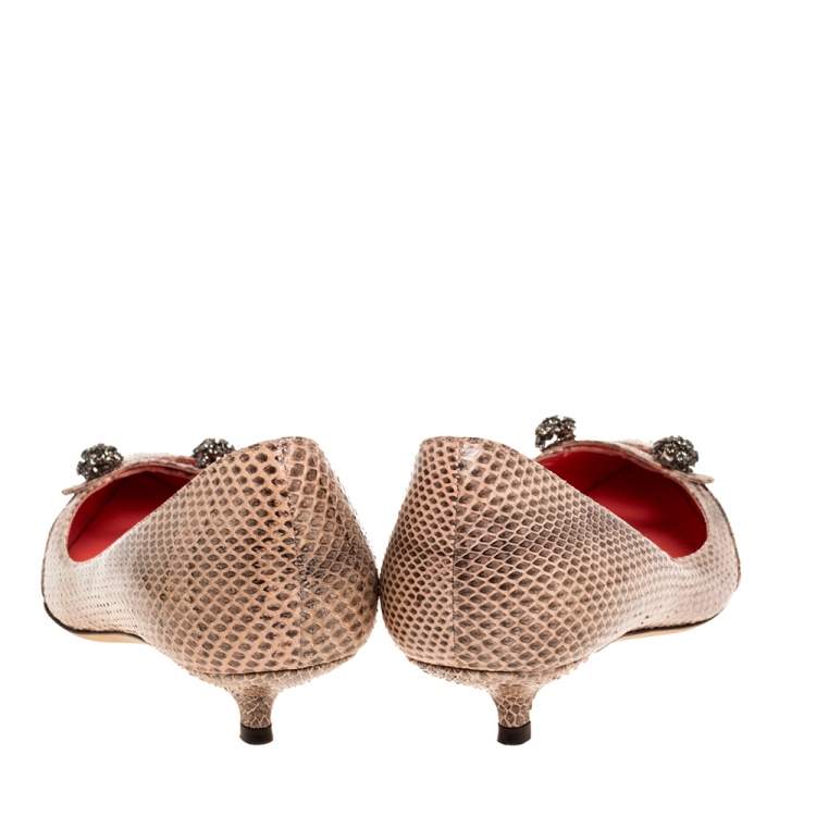 Pre Owned Dolce & Gabbana Beige Snakeskin Bellucci Kitten Heel Pointed Pumps Size 39