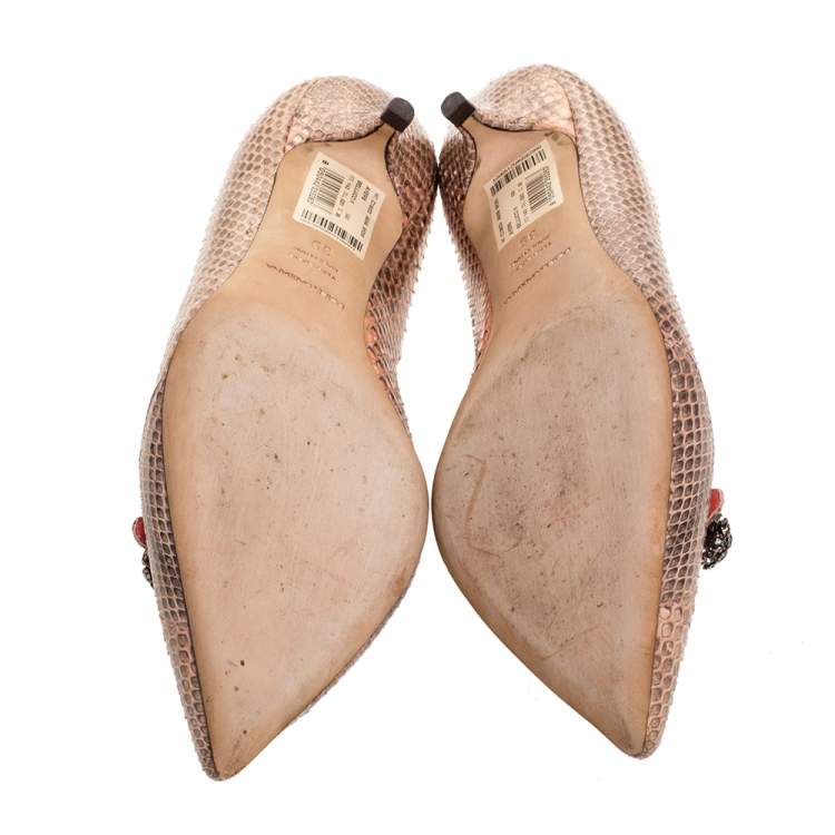 Pre Owned Dolce & Gabbana Beige Snakeskin Bellucci Kitten Heel Pointed Pumps Size 39