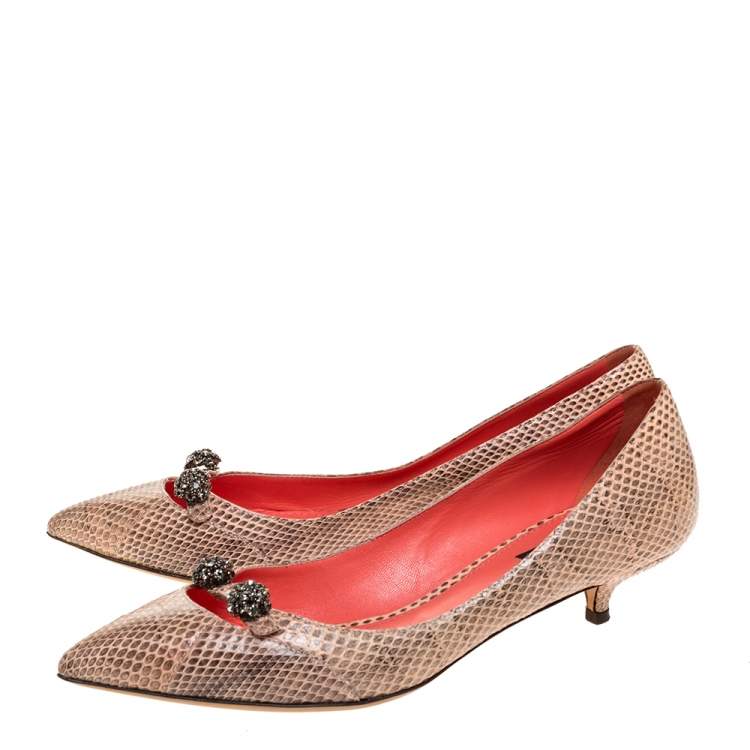 Pre Owned Dolce & Gabbana Beige Snakeskin Bellucci Kitten Heel Pointed Pumps Size 39