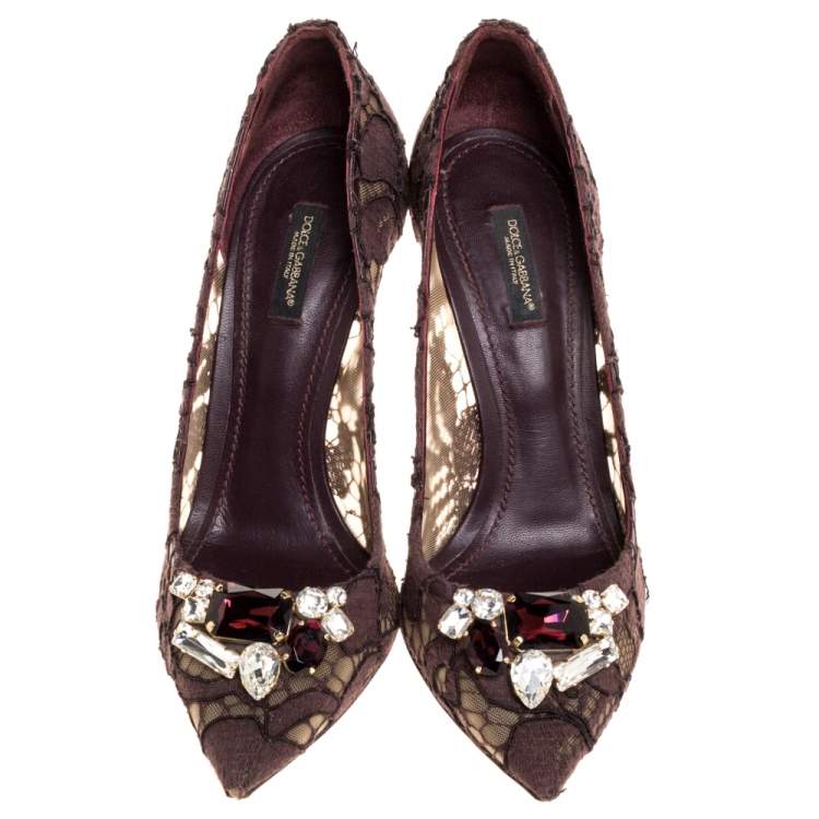Pre Owned Dolce & Gabbana Purple Lace And Mesh Pointed Toe Pumps Size 40