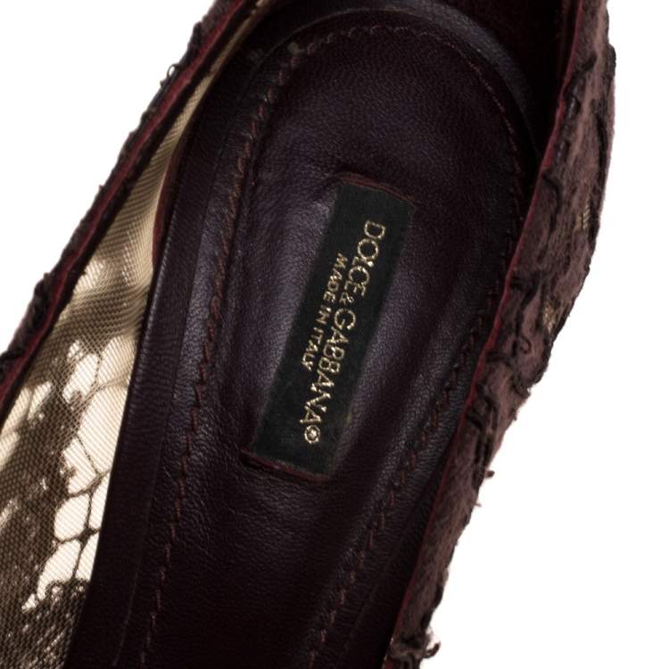 Pre Owned Dolce & Gabbana Purple Lace And Mesh Pointed Toe Pumps Size 40
