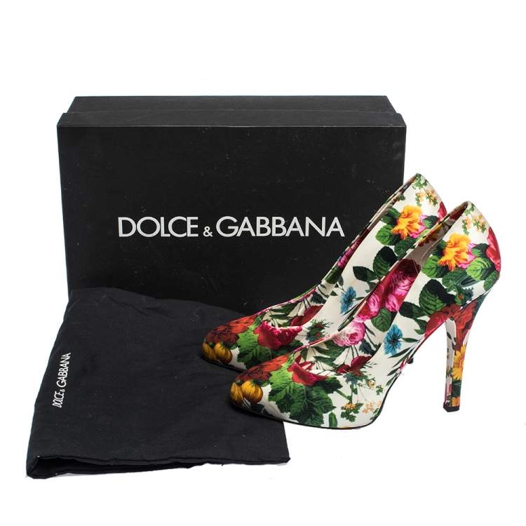 Pre Owned Dolce and Gabbana Multicolor Floral Print Satin Platform Pumps Size 40