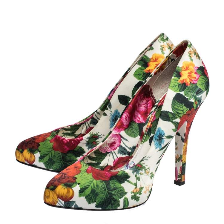 Pre Owned Dolce and Gabbana Multicolor Floral Print Satin Platform Pumps Size 40