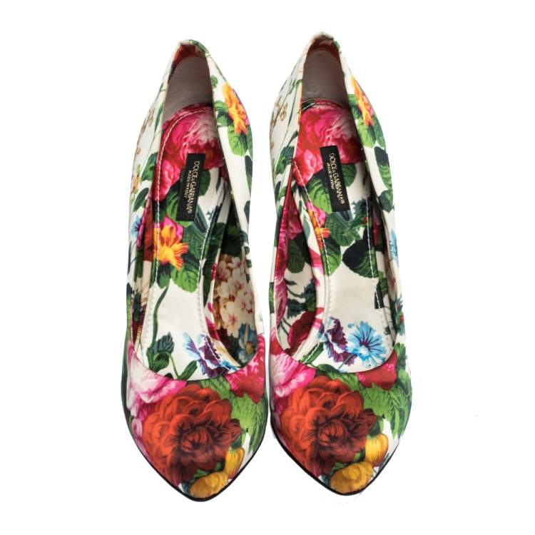 Pre Owned Dolce and Gabbana Multicolor Floral Print Satin Platform Pumps Size 40