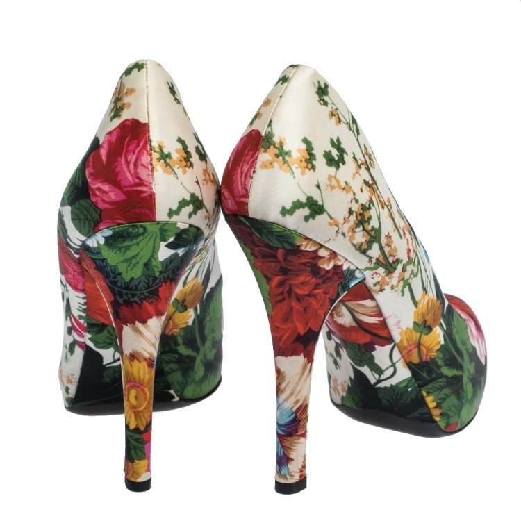 Pre Owned Dolce and Gabbana Multicolor Floral Print Satin Platform Pumps Size 40