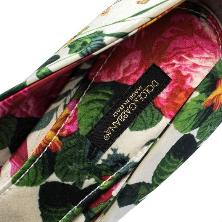 Pre Owned Dolce and Gabbana Multicolor Floral Print Satin Platform Pumps Size 40