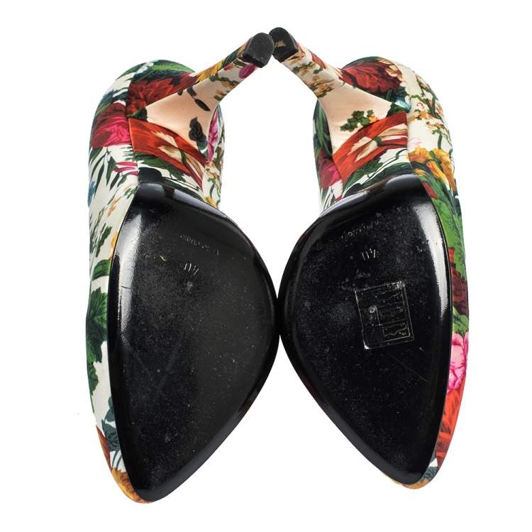 Pre Owned Dolce and Gabbana Multicolor Floral Print Satin Platform Pumps Size 40