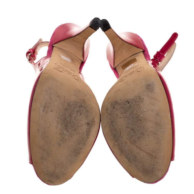 Pre Owned Dolce & Gabbana Magenta Patent Leather Peep Toe Slingback Sandals Size 38.5