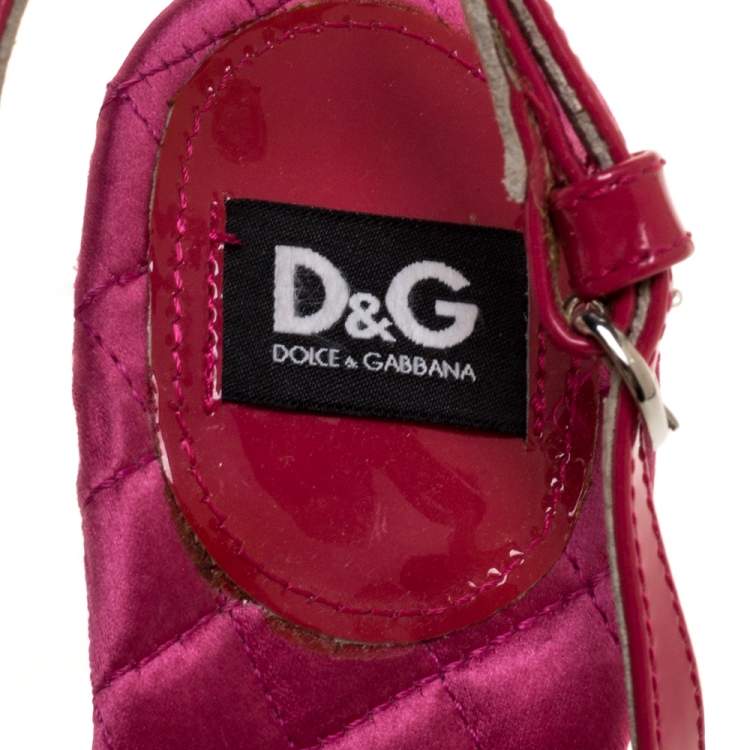 Pre Owned Dolce & Gabbana Magenta Patent Leather Peep Toe Slingback Sandals Size 38.5
