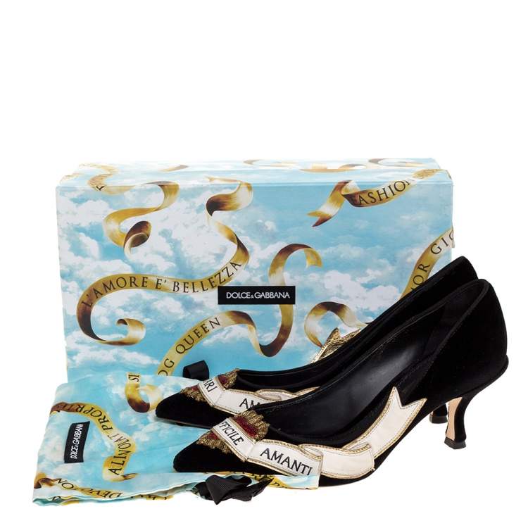Pre Owned Dolce & Gabbana Black Velvet And White Leather Amari Ama Pointed Toe Pumps Size 37