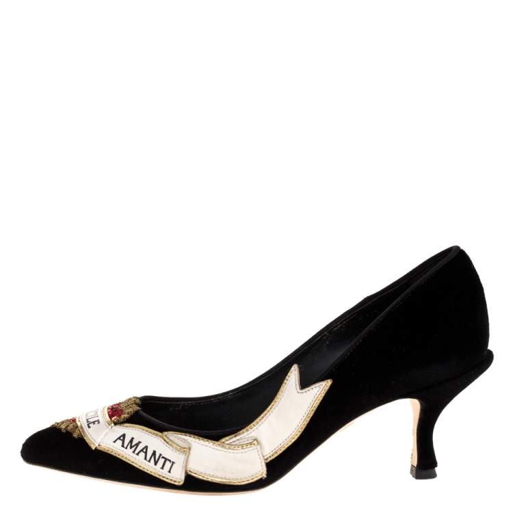 ウェディングシューズ DOLCE & GABBANA BLACK LACE BELLUCCI PUMPS Dolce & Gabbana Black Velvet And White Leather Amari Ama