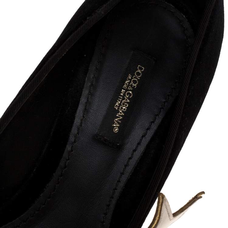 Pre Owned Dolce & Gabbana Black Velvet And White Leather Amari Ama Pointed Toe Pumps Size 37