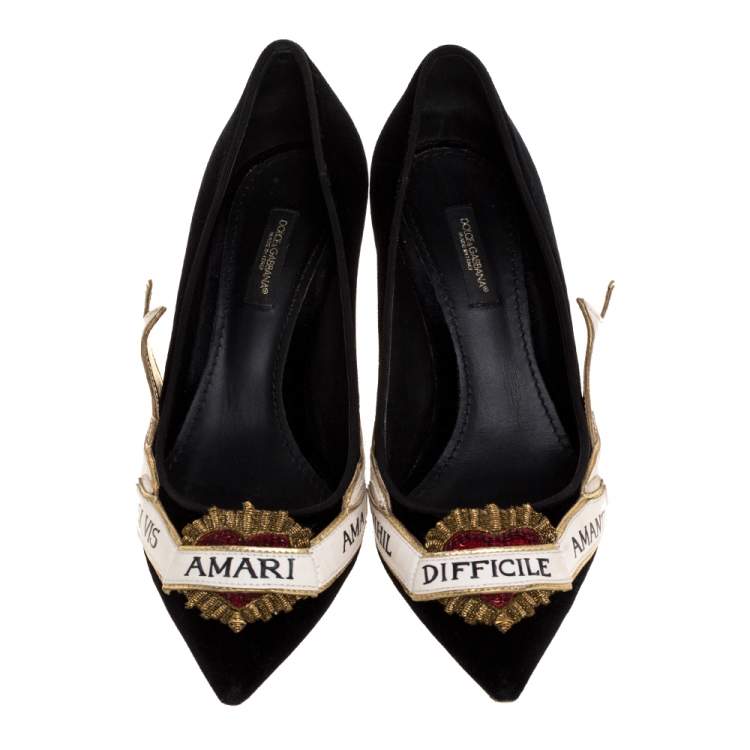 Pre Owned Dolce & Gabbana Black Velvet And White Leather Amari Ama Pointed Toe Pumps Size 37