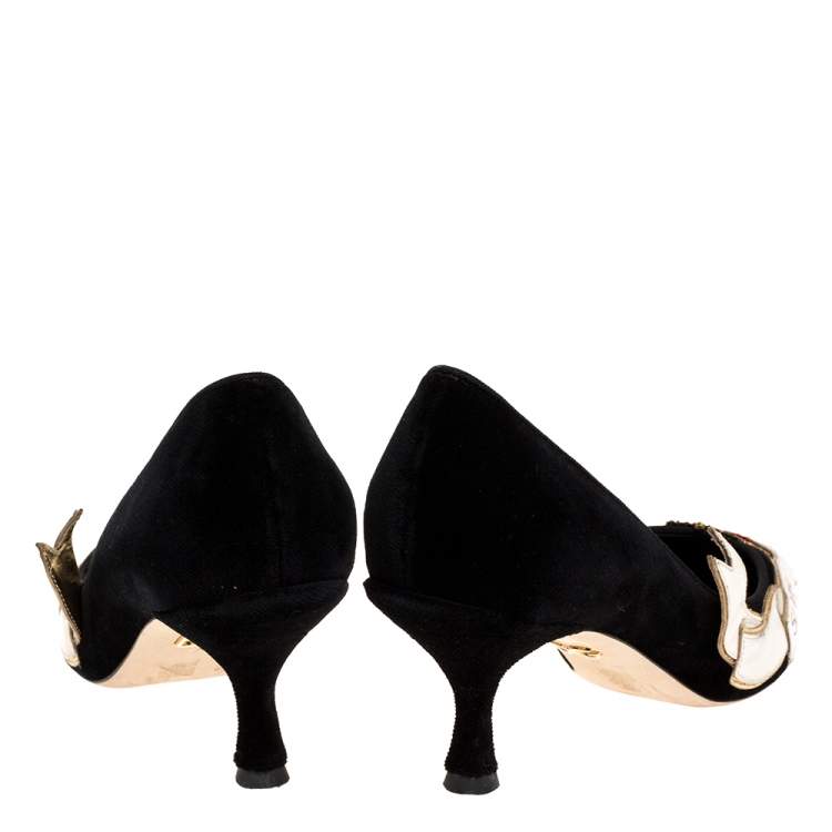 Pre Owned Dolce & Gabbana Black Velvet And White Leather Amari Ama Pointed Toe Pumps Size 37