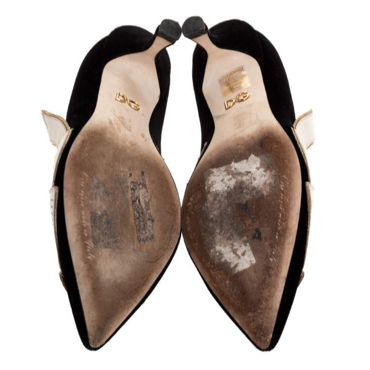Pre Owned Dolce & Gabbana Black Velvet And White Leather Amari Ama Pointed Toe Pumps Size 37