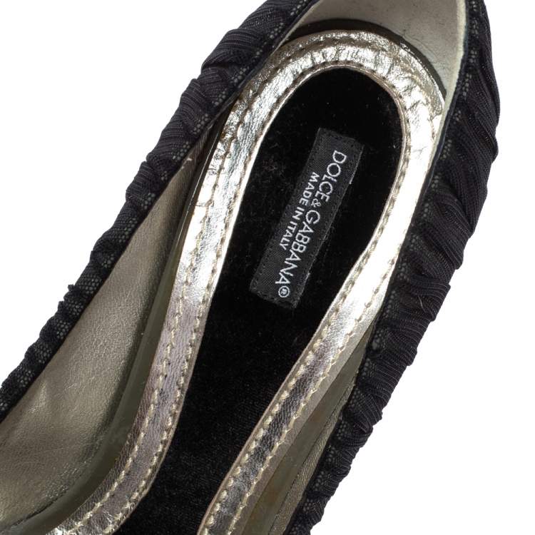 Pre Owned Dolce & Gabbana Black Mesh Fabric And PVC Peep Toe Pumps Size 37.5