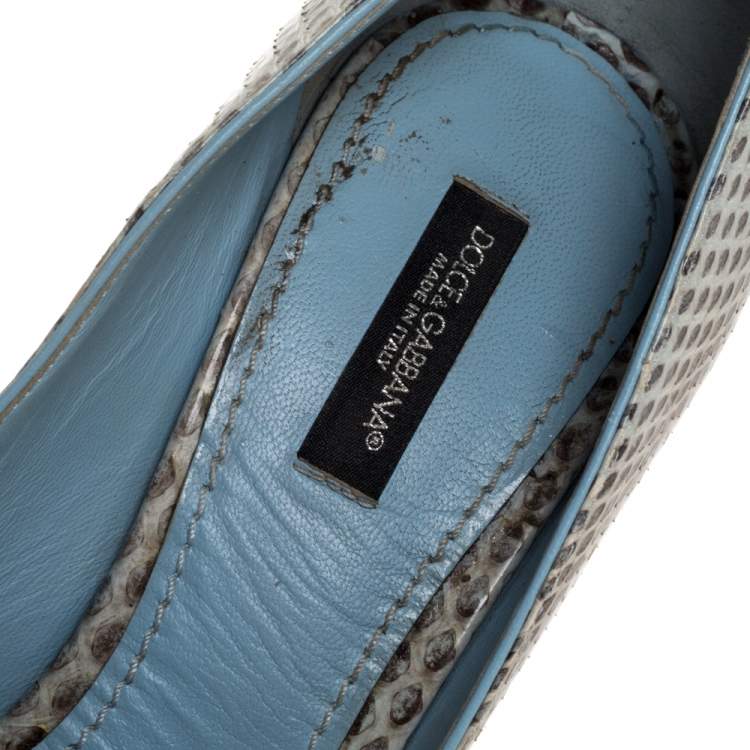 Pre Owned Dolce & Gabbana Grey Python Leather Crystal Embellished Pointed Toe Pumps Size 38