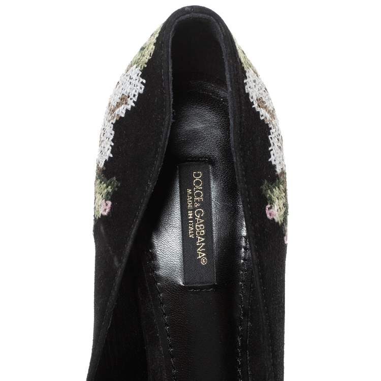 Pre Owned Dolce & Gabbana Black Suede Floral Embroidered Pumps Size 38