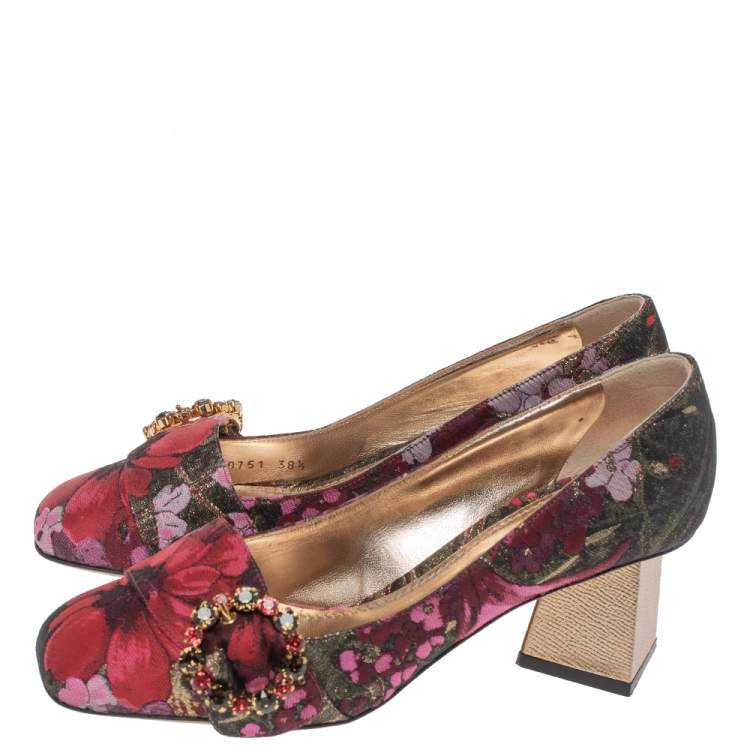 Pre Owned Dolce & Gabbana Floral Jacquard Fabric Pyramid Heel Pumps Size 38.5
