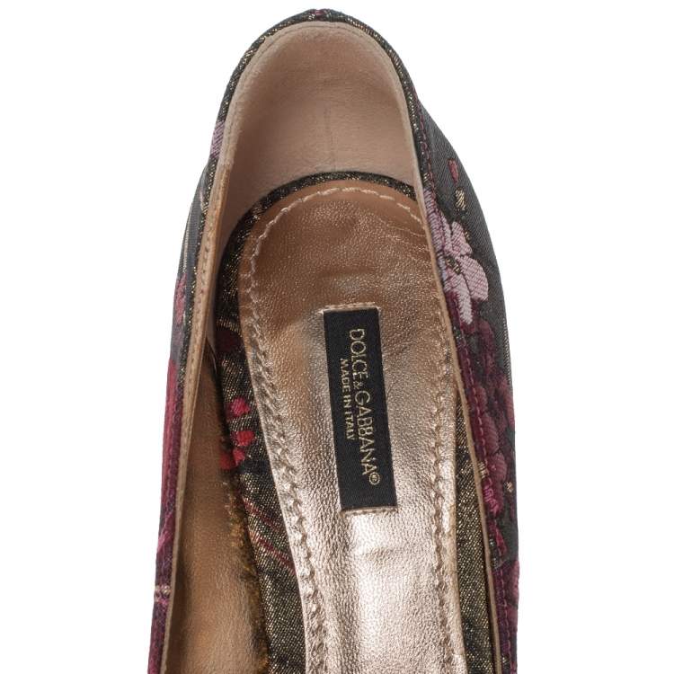 Pre Owned Dolce & Gabbana Floral Jacquard Fabric Pyramid Heel Pumps Size 38.5