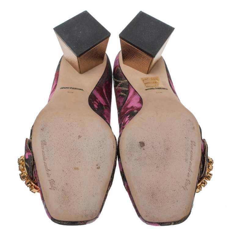 Pre Owned Dolce & Gabbana Floral Jacquard Fabric Pyramid Heel Pumps Size 38.5