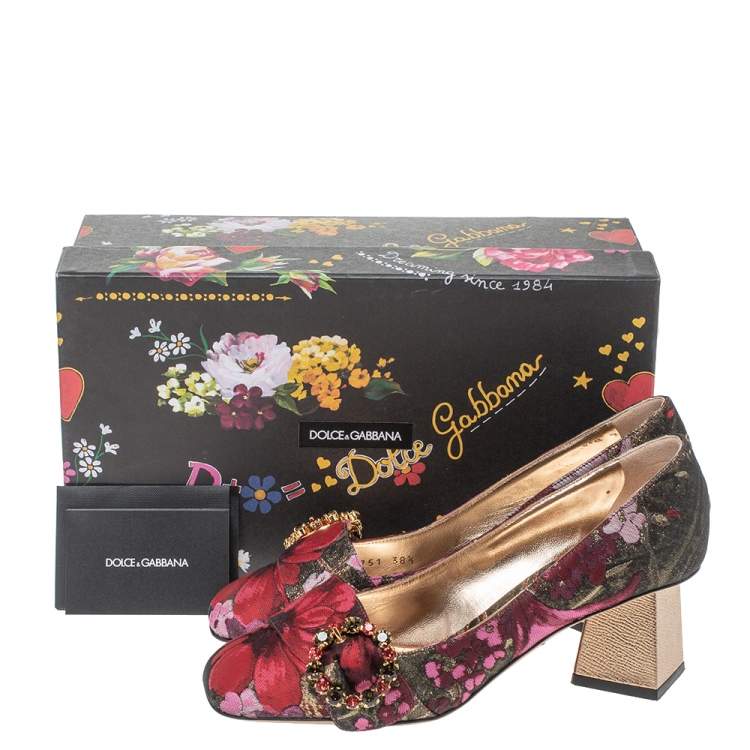 Pre Owned Dolce & Gabbana Floral Jacquard Fabric Pyramid Heel Pumps Size 38.5