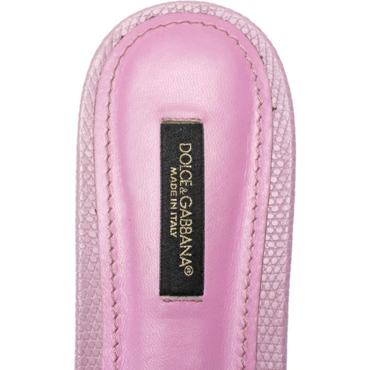 Pre Owned Dolce & Gabbana Pink Lizard Embossed Leather Sofia Slides Size 38.5