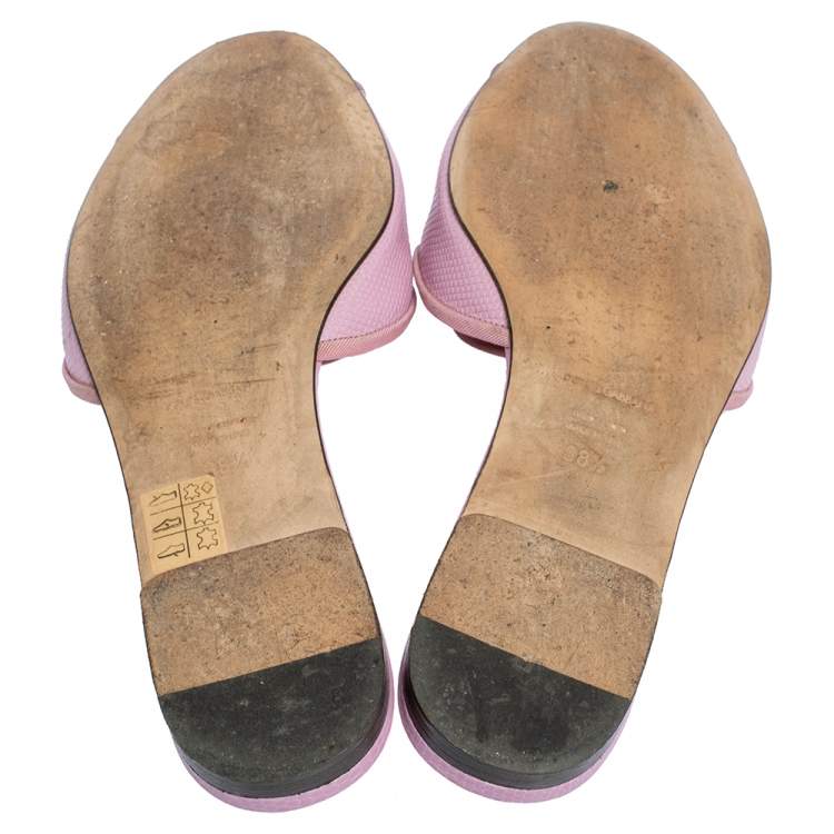 Pre Owned Dolce & Gabbana Pink Lizard Embossed Leather Sofia Slides Size 38.5