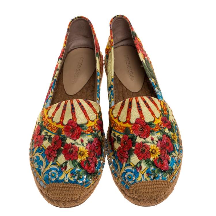 Pre Owned Dolce & Gabbana Multicolor Printed Brocade Espadrille Flats Size 39