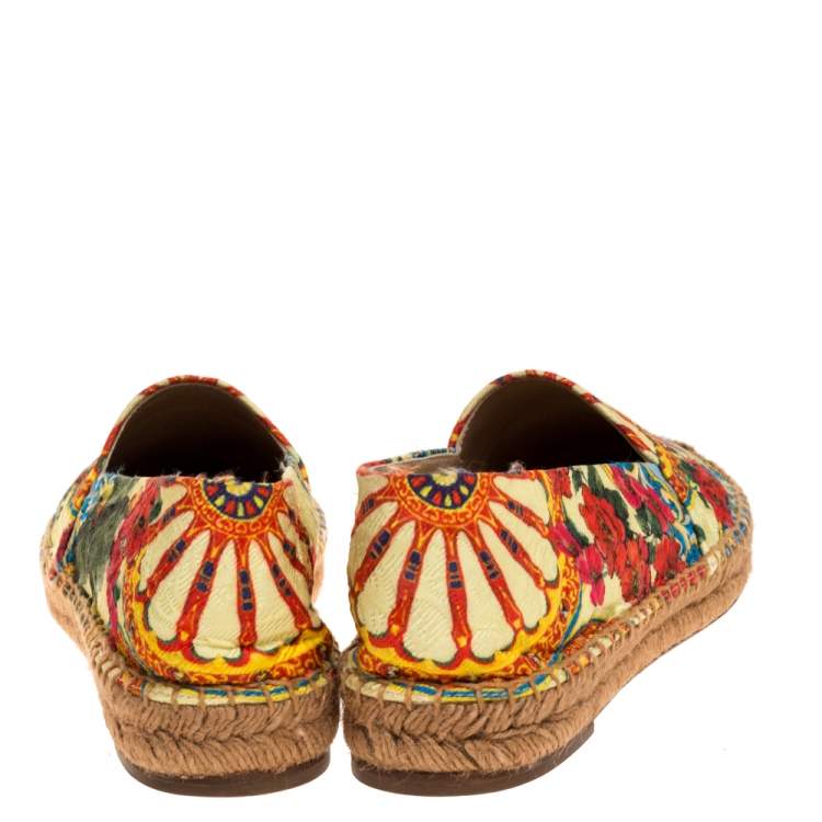 Pre Owned Dolce & Gabbana Multicolor Printed Brocade Espadrille Flats Size 39