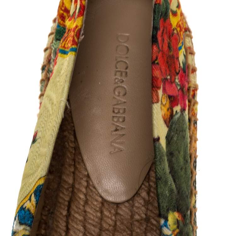 Pre Owned Dolce & Gabbana Multicolor Printed Brocade Espadrille Flats Size 39